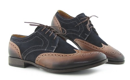 Štýlové kožené modro-hnedé topánky DUO