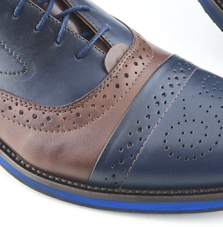 Štýlové kožené modro-hnedé topánky SC+S