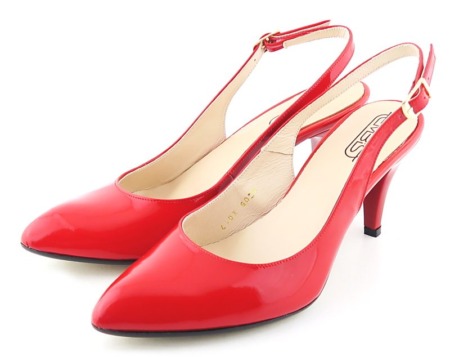 Lakované kožené červené sandálky na podpätku EMBIS
