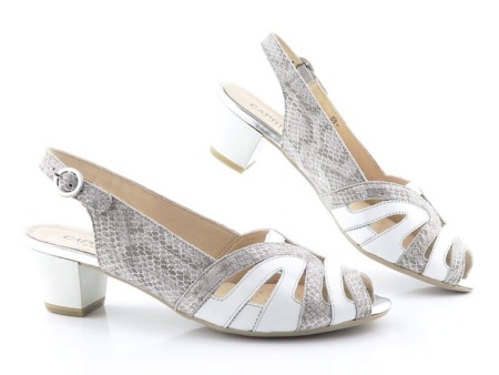Trendové kožené strieborno-biele sandálky CAPRICE