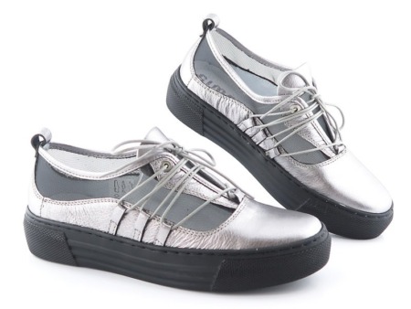 Trendové kožené metalicky sivé topánky SIMEN