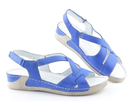 Komfortné kožené modré sandálky na suchý zips