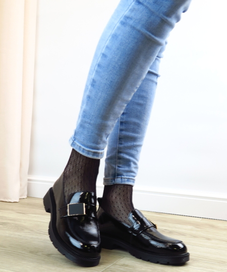 Čierne lakované mokasíny PASS X4X400007